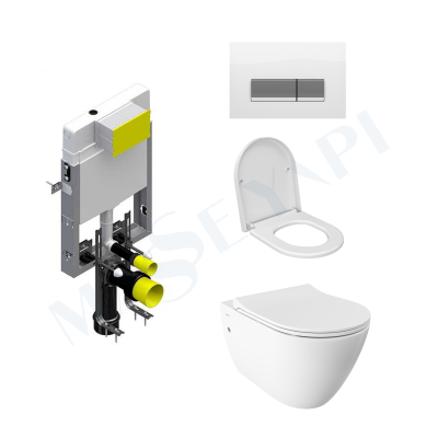 Bocchi Venezia Rimless Asma Klozet - Mat Beyaz Set (/Kapak Dahil) + Gömme Rezervuar Seti - BOCCHI