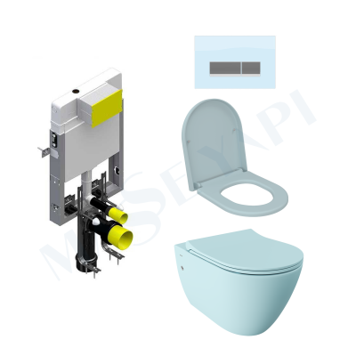 Bocchi Venezia Rimless Asma Klozet - Mat Buz Mavisi Set (/Kapak Dahil) + Gömme Rezervuar Seti - BOCCHI