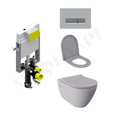 Bocchi Venezia Rimless Asma Klozet - Mat Gri Set (/Kapak Dahil) + Gömme Rezervuar Seti - BOCCHI