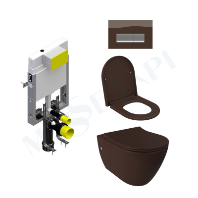 Bocchi Venezia Rimless Asma Klozet - Mat Kahve Set (/Kapak Dahil) + Gömme Rezervuar Seti - BOCCHI