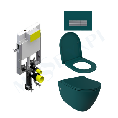 Bocchi Venezia Rimless Asma Klozet - Mat Petrol Mavisi Set (/Kapak Dahil) + Gömme Rezervuar Seti - BOCCHI