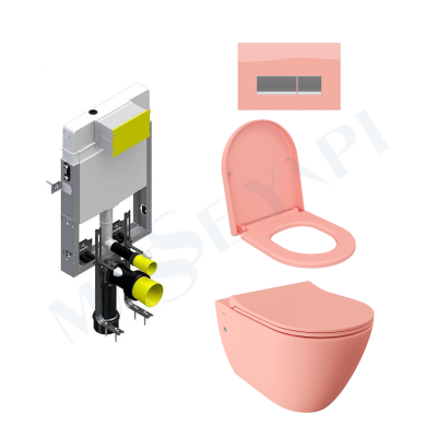 Bocchi Venezia Rimless Asma Klozet - Mat Somon Set (/Kapak Dahil) + Gömme Rezervuar Seti - BOCCHI