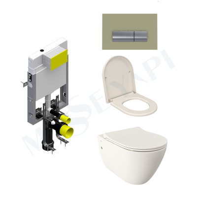 Bocchi Venezia Rimless Asma Klozet - P.Bisküvi Set (/Kapak Dahil) + Gömme Rezervuar Seti - BOCCHI