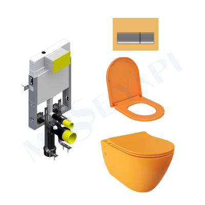 Bocchi Venezia Rimless Asma Klozet - P.Mand. Sarisi Set (/Kapak Dahil) + Gömme Rezervuar Seti - BOCCHI