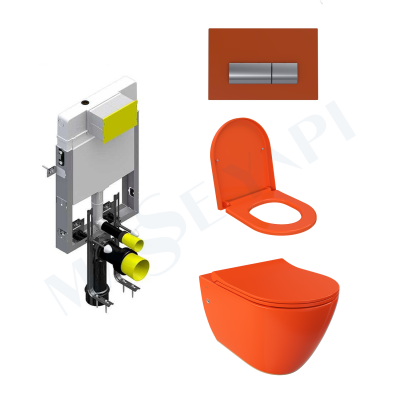 Bocchi Venezia Rimless Asma Klozet - P.Turuncu Set (/Kapak Dahil) + Gömme Rezervuar Seti - BOCCHI