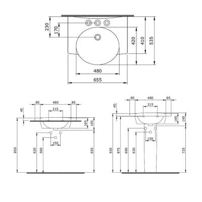 Bocchi Verona Lavabo Üç Armatür Delikli 65 Cm Parlak Beyaz 1043-061-0127 - BOCCHI (1)