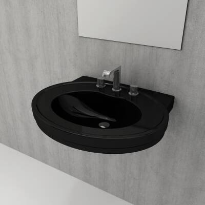 Bocchi Verona Lavabo Üç Armatür Delikli 70 cm Parlak Siyah 1047-005-0127 - BOCCHI