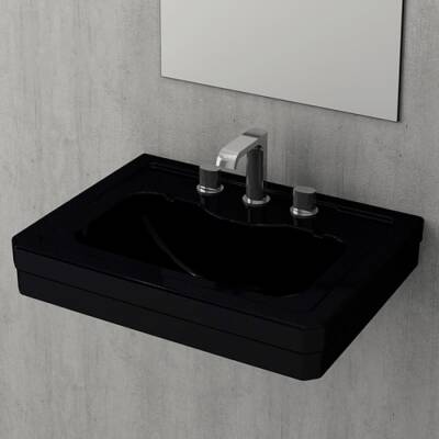 Bocchi Verona Üç Armatür Delikli Lavabo 61 cm Parlak Siyah 1041-005-0127 - BOCCHI