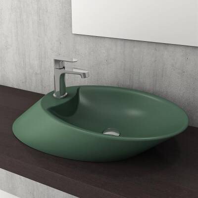 Bocchi Vessel Batarya Banklı Çanak Lavabo 72 cm Mat Yeşil 1021-027-0126 - BOCCHI (1)
