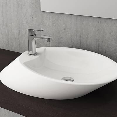 Bocchi Vessel Batarya Banklı Çanak Lavabo 72 cm Parlak Beyaz 1021-001-0126 - BOCCHI