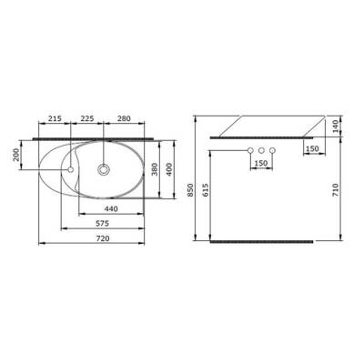 Bocchi Vessel Batarya Banklı Çanak Lavabo 72 cm Parlak Beyaz 1021-001-0126 - BOCCHI (1)