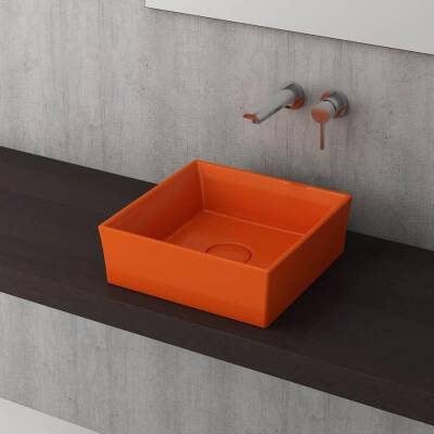 Bocchi Vessel Tezgah Üstü Lavabo 38x38 Cm Parlak Turuncu 1173-012-0125 - BOCCHI