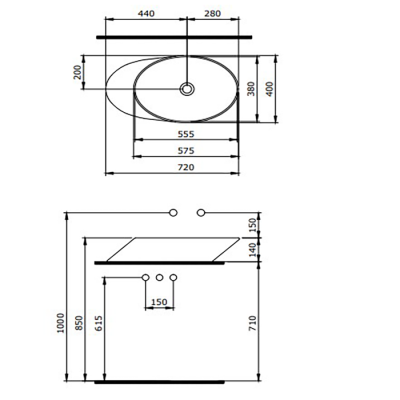 Bocchi Vessel Yatay Çanak Lavabo 72 cm Mat Petrol Mavisi - BOCCHI (1)
