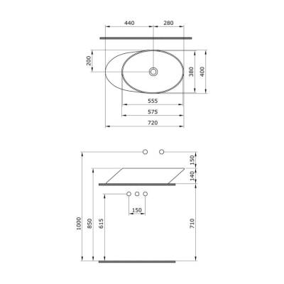 Bocchi Vessel Yatay Çanak Lavabo 72 cm Parlak Beyaz 1013-001-0125 - BOCCHI (2)