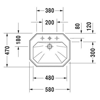 Duravit Lavabo Üstten Geçme 1930 Seri 58 cm Üç Delikli 0476580030 - DURAVİT (1)