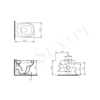 Fenice Asma Klozet - Parlak Siyah Set (Kapak Dahil ) - BOCCHI (2)