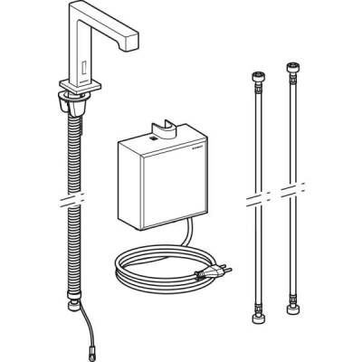 Geberit Brenta lavabo bataryası, tezgah üstü, elektrikli, sıva üstü fonksiyon kutusu ile: Parlak krom, Mikser=Mikserli - GEBERİT (1)