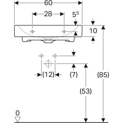 Geberit Citterio lavabo: B=60cm, T=50cm, Batarya deliği=Orta, Taşma deliği=Yok, Beyaz / KeraTect - 4
