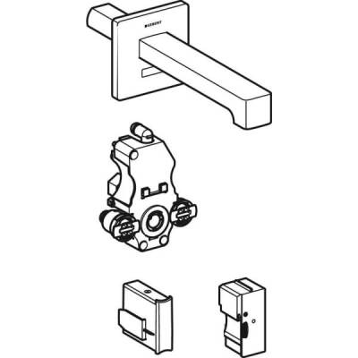 Geberit lavabo bataryası Brenta, ankastre, elektrikli, sıva altı fonksiyon kutusu ile: Parlak krom, L=22cm, Mikser=Mikserli - GEBERİT (1)