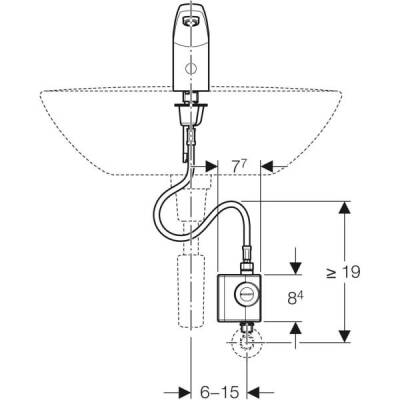 Geberit lavabo bataryası Tip 185, jeneratörlü: Parlak krom, Mikser=Miksersiz - GEBERİT (2)