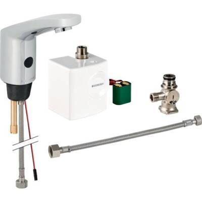 Geberit lavabo bataryası Tip 185, jeneratörlü: Parlak krom, Mikser=Tezgah altı mikserli - GEBERİT