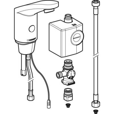 Geberit lavabo bataryası Tip 185, jeneratörlü: Parlak krom, Mikser=Tezgah altı mikserli - GEBERİT (1)