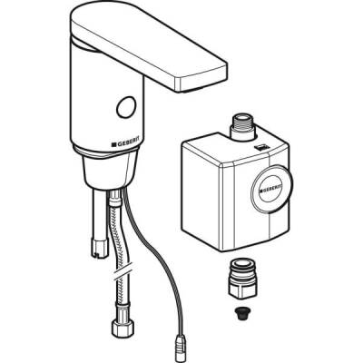 Geberit lavabo bataryası Tip 186, jeneratörlü: Parlak krom, Mikser=Miksersiz - GEBERİT (1)