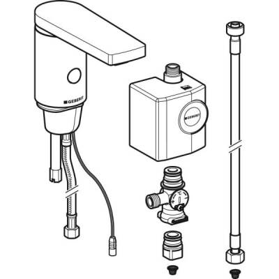 Geberit lavabo bataryası Tip 186, jeneratörlü: Parlak krom, Mikser=Tezgah altı mikserli - GEBERİT (1)