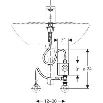 Geberit lavabo bataryası Tip 186, jeneratörlü: Parlak krom, Mikser=Tezgah altı mikserli - GEBERİT (2)