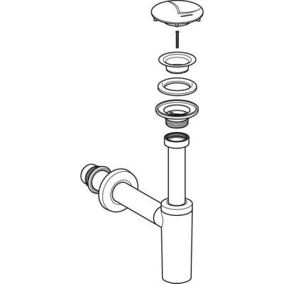 Geberit lavabo sifonu, kapak ve adaptör conta, yatay çıkış: d=32mm, G=1 1/4', Parlak krom - GEBERİT (1)