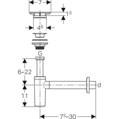 Geberit lavabo sifonu, kapak ve adaptör conta, yatay çıkış: d=32mm, G=1 1/4', Parlak krom - GEBERİT (2)