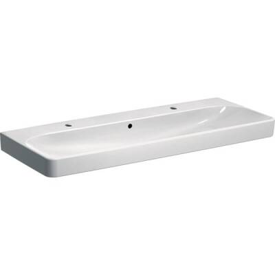 Geberit Smyle Square lavabo: B=120cm, T=48cm, Batarya deliği=Sol ve sağ, Taşma deliği=Görünür, Beyaz - GEBERİT
