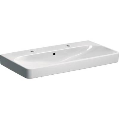 Geberit Smyle Square lavabo: B=90cm, T=48cm, Batarya deliği=Sol ve sağ, Taşma deliği=Görünür, Beyaz - GEBERİT
