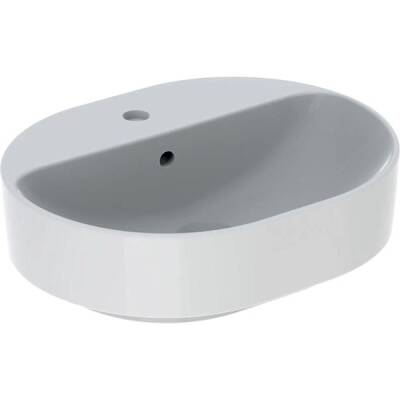 Geberit VariForm eliptik lavabo, batarya banklı: B=50cm, T=40cm, Batarya deliği=Orta, Taşma deliği=Görünür, Beyaz - GEBERİT