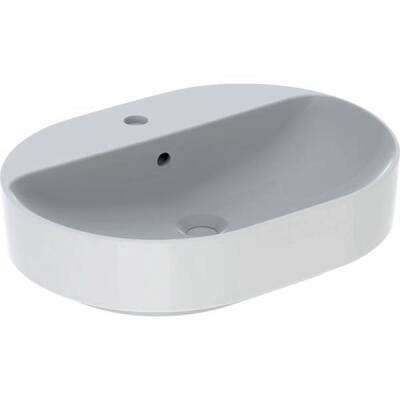 Geberit VariForm eliptik lavabo, batarya banklı: B=60cm, T=45cm, Batarya deliği=Orta, Taşma deliği=Görünür, Beyaz - GEBERİT