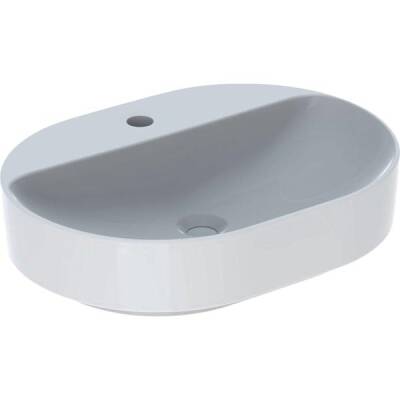 Geberit VariForm eliptik lavabo, batarya banklı: B=60cm, T=45cm, Batarya deliği=Orta, Taşma deliği=Yok, Beyaz - GEBERİT