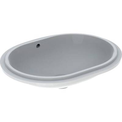 Geberit VariForm eliptik tezgah altı lavabo: T=49cm, Batarya deliği=Yok, Taşma deliği=Görünür, Beyaz - GEBERİT