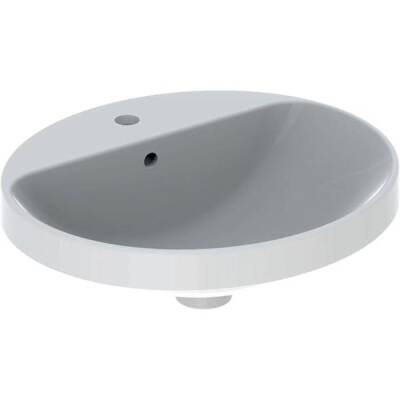 Geberit VariForm oval çanak lavabo, batarya banklı: B=50cm, T=45cm, Batarya deliği=Orta, Taşma deliği=Görünür, Beyaz - GEBERİT