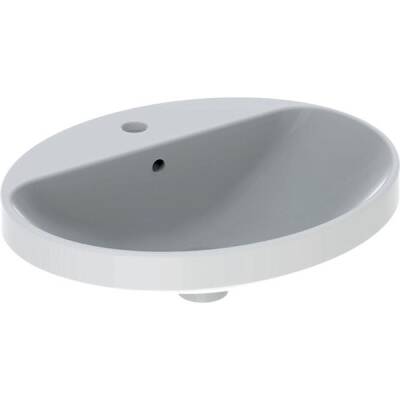 Geberit VariForm oval çanak lavabo, batarya banklı: B=55cm, T=45cm, Batarya deliği=Orta, Taşma deliği=Görünür, Beyaz - GEBERİT
