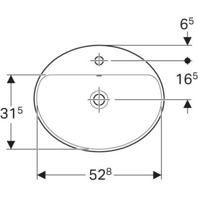 Geberit VariForm oval çanak lavabo, batarya banklı: B=55cm, T=45cm, Batarya deliği=Orta, Taşma deliği=Görünür, Beyaz - GEBERİT (2)