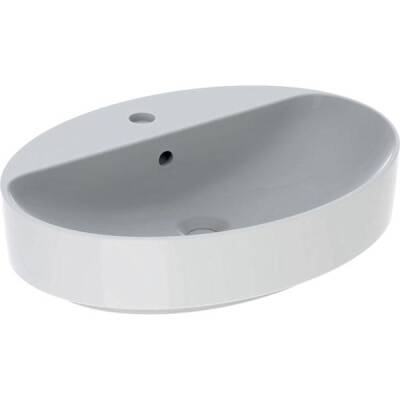 Geberit VariForm oval çanak lavabo, batarya banklı: B=60cm, T=45cm, Batarya deliği=Orta, Taşma deliği=Görünür, Beyaz - GEBERİT