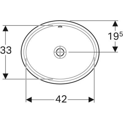 Geberit VariForm oval tezgah altı lavabo: B1=42cm, T=42cm, Batarya deliği=Yok, Taşma deliği=Görünür, Beyaz - GEBERİT (2)