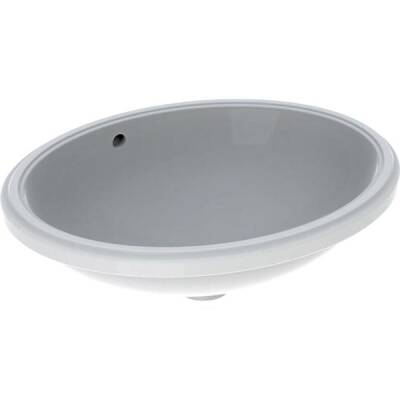 Geberit VariForm oval tezgah altı lavabo: B1=50cm, T=46cm, Batarya deliği=Yok, Taşma deliği=Görünür, Beyaz - GEBERİT