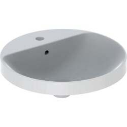 Geberit VariForm yuvarlak tezgah üstü lavabo, batarya banklı: D=48cm, Batarya deliği=Orta, Taşma deliği=Görünür, Beyaz - 1