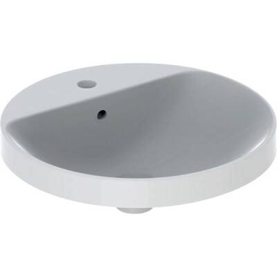 Geberit VariForm yuvarlak tezgah üstü lavabo, batarya banklı: D=48cm, Batarya deliği=Orta, Taşma deliği=Görünür, Beyaz - GEBERİT