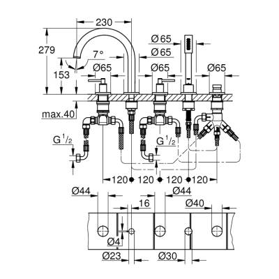 Grohe Atrio 5 Delikli Küvet Bataryası - 19922Al3 - GROHE (1)