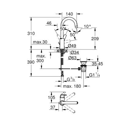 Grohe Bauflow Tek Kumandalı Lavabo Bataryası 1/2' L-Boyut - 23753000 - GROHE (1)