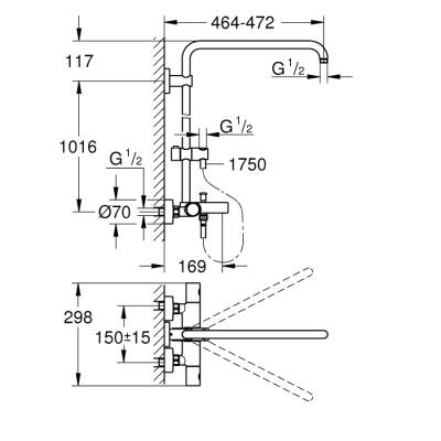 Grohe Euphoria Duş Sistemi Duvara Monte Termostatik Banyo Bataryalı Duş Sistemi - 26243000 - GROHE (1)
