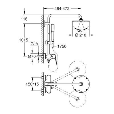 Grohe Euphoria Eurodisc Cosmopolitan System 210 Duvara Monte Tek Kumandalı Bataryalı Duş Sistemi - 23058003 - GROHE (1)