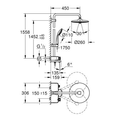 Grohe Euphoria Smartcontrol 260 Mono Duş Sistemi Duvara Monte Termostatik Banyo Bataryalı Duş Sistemi - 26510000 - GROHE (1)